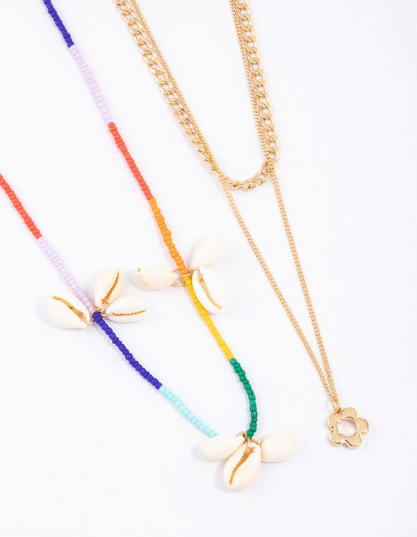 Gold Genuine Shell Flower Layered Necklace