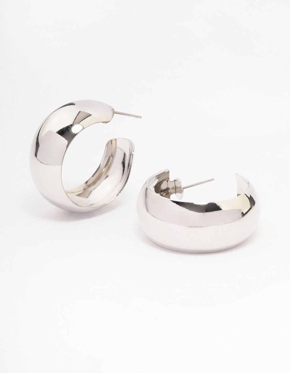 Silver Medium Smooth Hoop Earrings