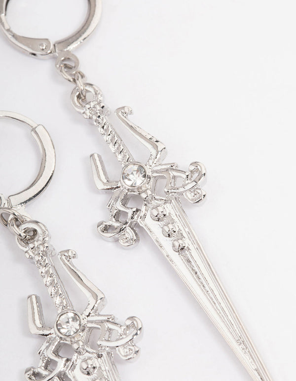 Silver Drop Hoop Earrings