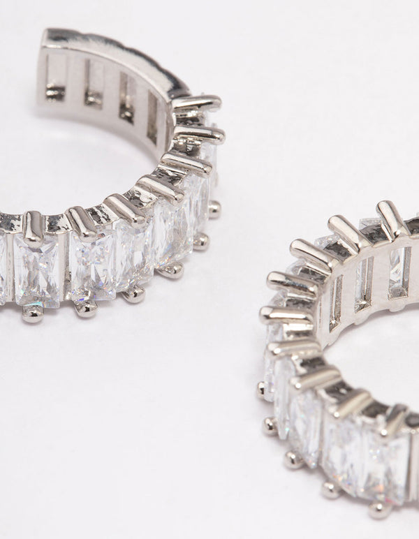 Silver Cubic Zirconia Baguette Hoop Earrings