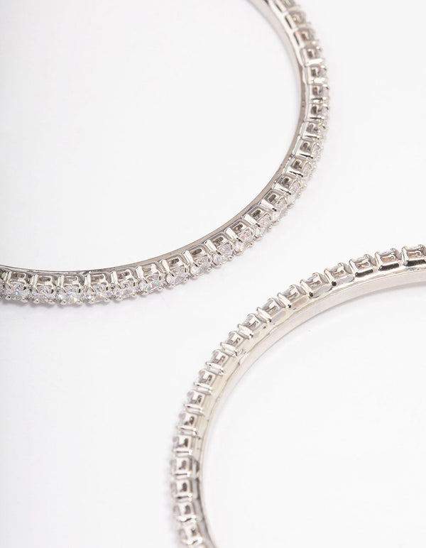 Silver Fine Minimal Cubic Zirconia Hoop Earrings
