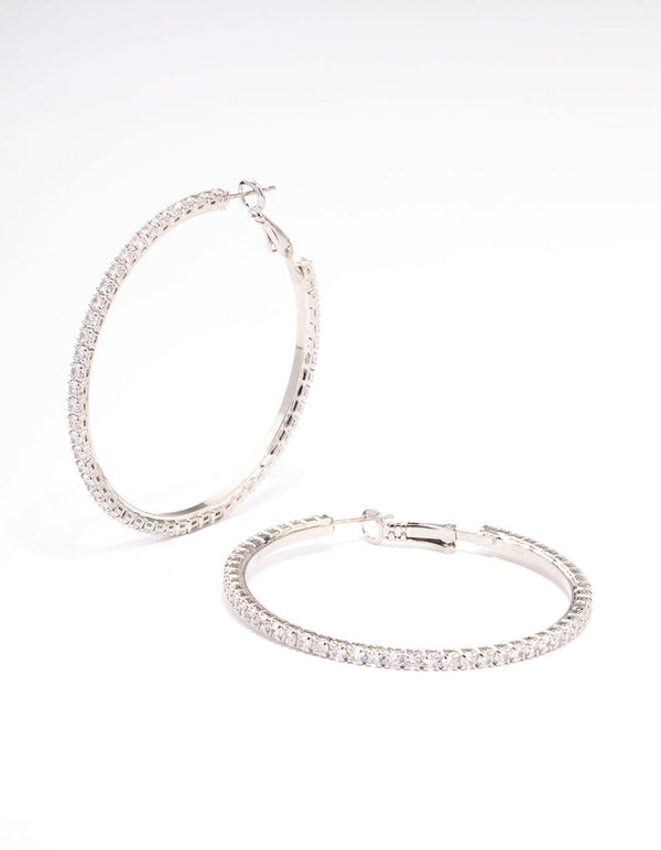 Silver Fine Minimal Cubic Zirconia Hoop Earrings