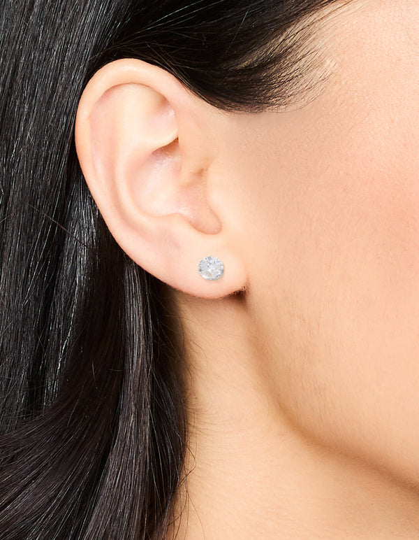 Sterling Silver Cubic Zirconia Simple Stud Earrings
