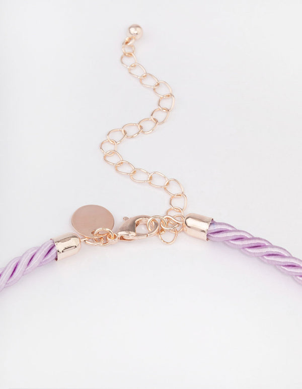 Rose Gold Twisted Cord Pearly Flower Necklace