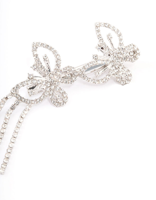 Silver Double Diamante Butterfly Hair Clip