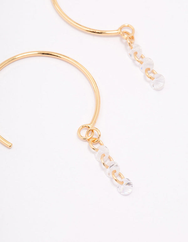 Gold Plated Sterling Silver Cubic Zirconia Chain Hoop Earrings