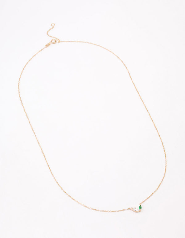 Gold Plated Sterling Silver Double Marquise Pendant Necklace