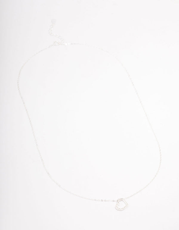 Sterling Silver Open Cubic Zirconia Heart Pendant Necklace