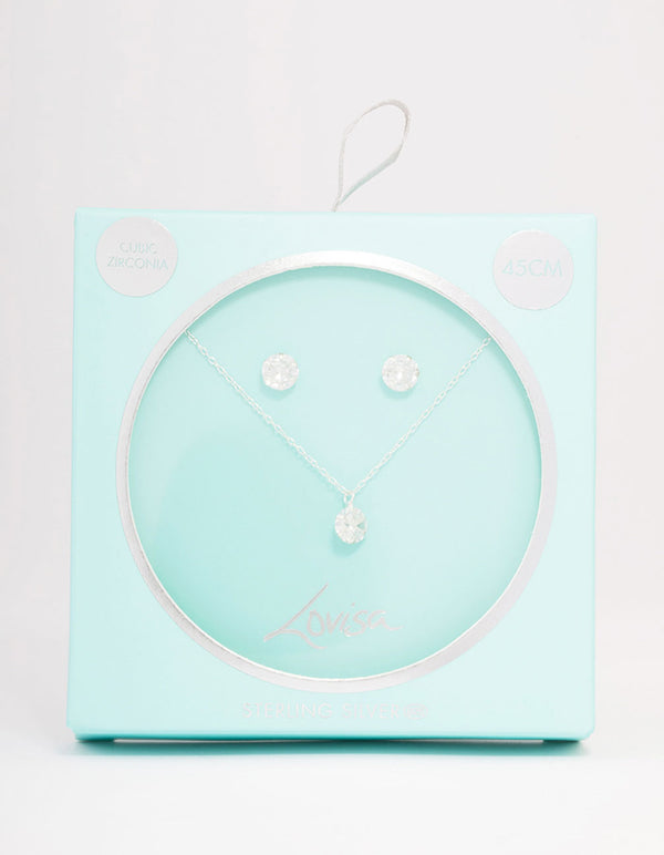 Sterling Silver Cubic Zirconia Solitaire Jewellery Set