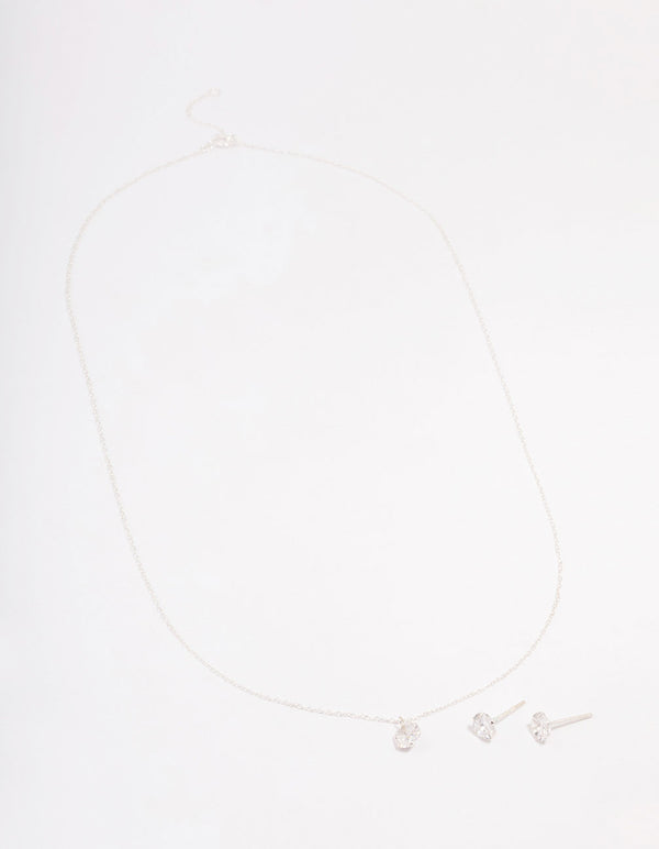 Sterling Silver Cubic Zirconia Solitaire Jewellery Set
