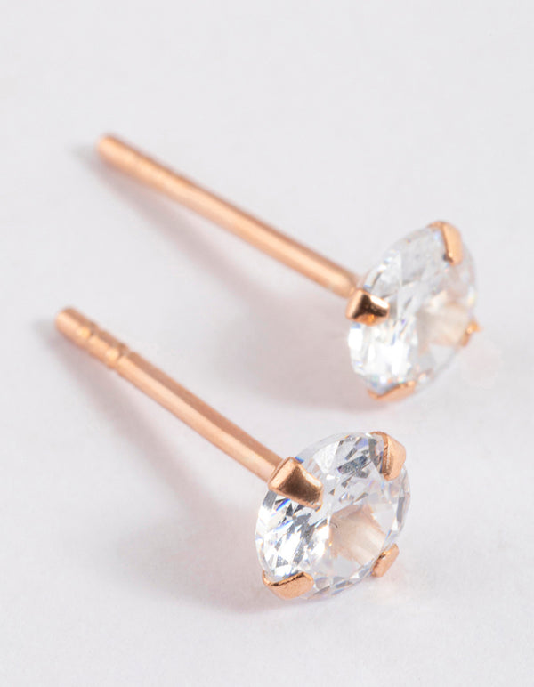 Rose Gold Plated Sterling Silver Cubic Zirconia Stud Earrings