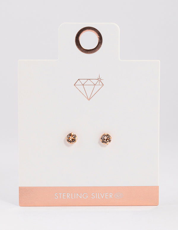 Rose Gold Plated Sterling Silver Diamante Stud Earrings 5mm