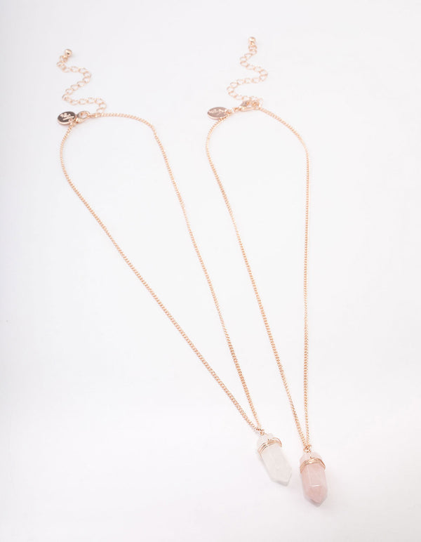 Rose Gold Mixed Semi-Precious Wrapped Shard Necklace Pack