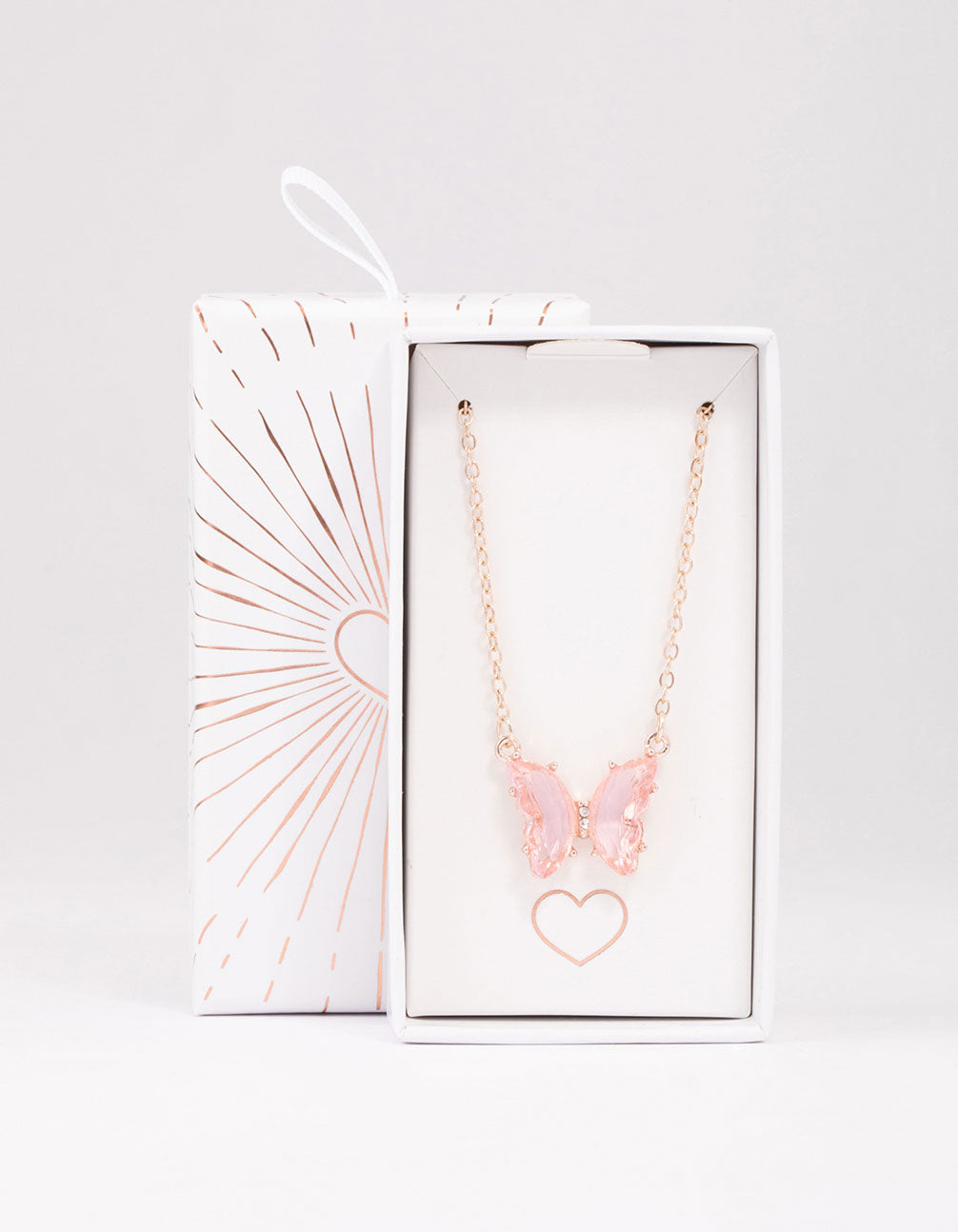 Rose Gold Pink Butterfly Pendant Necklace
