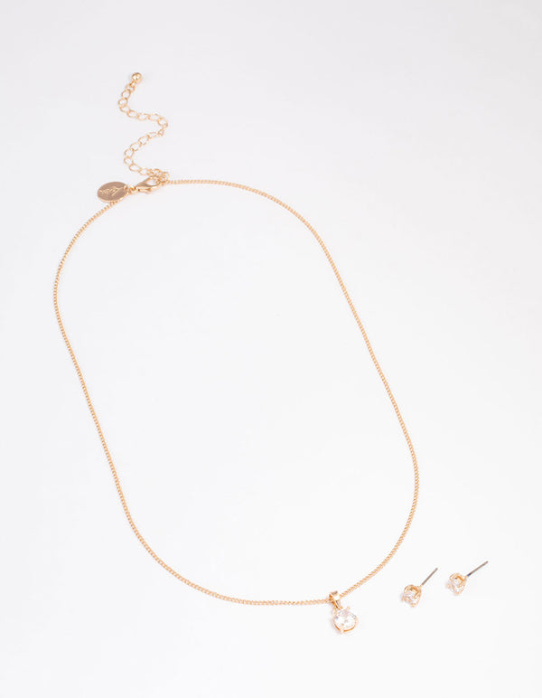 Gold Cubic Zirconia Solitaire Jewellery Set