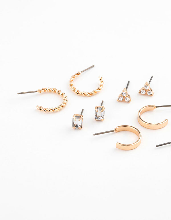 Gold Diamante Baguette Earring 8-Pack