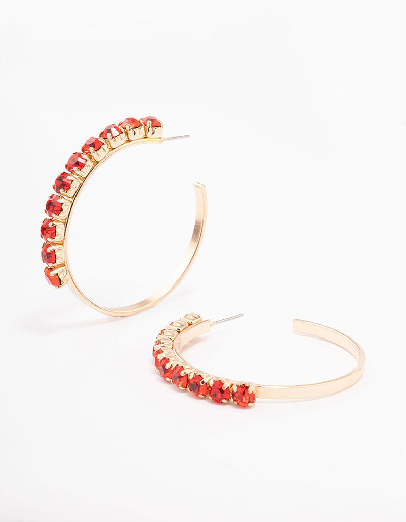 Gold Hoop Earrings With Red Diamonds main image 1