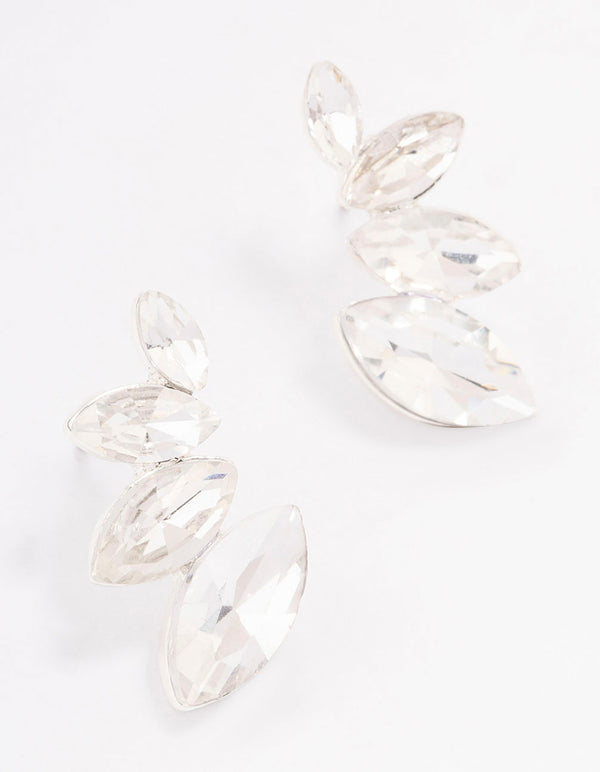 Silver Graduated Marquise Stud Earrings