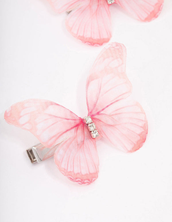 Pink Diamante Butterfly Hair Clip Pack