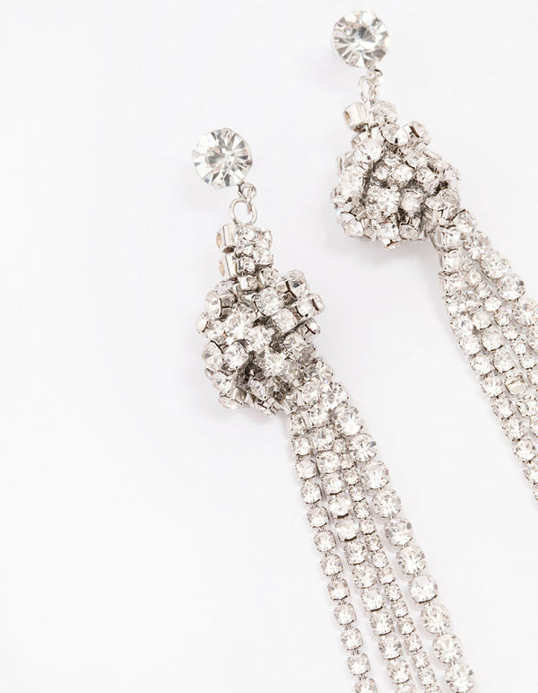 Silver Diamante Knotted Cup Chain Drop Earrings