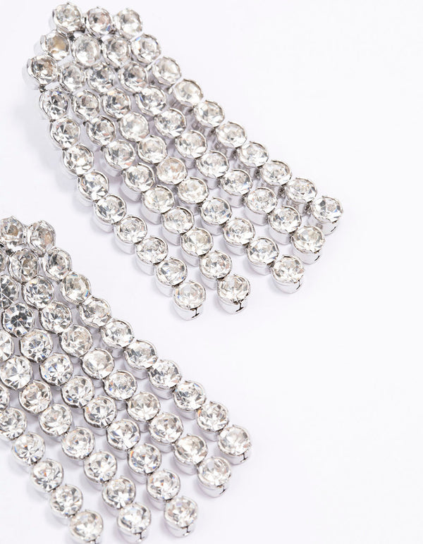 Silver Multi Row Cup Chain Drop Earrings