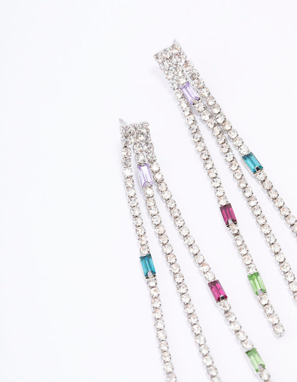 Silver Mixed Diamante Cup Chain Drop Earrings