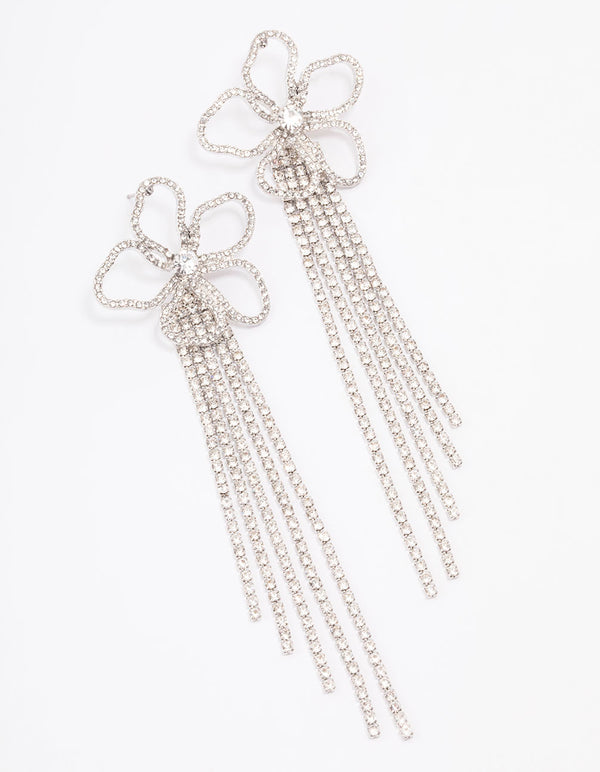 Silver Diamante Flower Cup Chain Drop Earrings