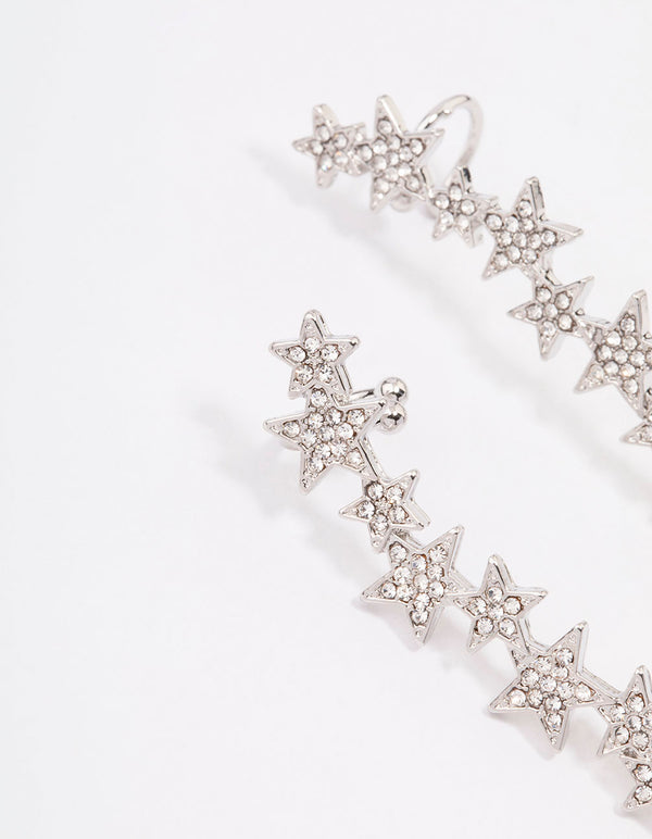 Silver Multi Star Graduating Climber Stud Earrings