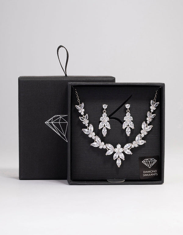 Silver Leafy Cubic Zirconia Vine Jewellery Set