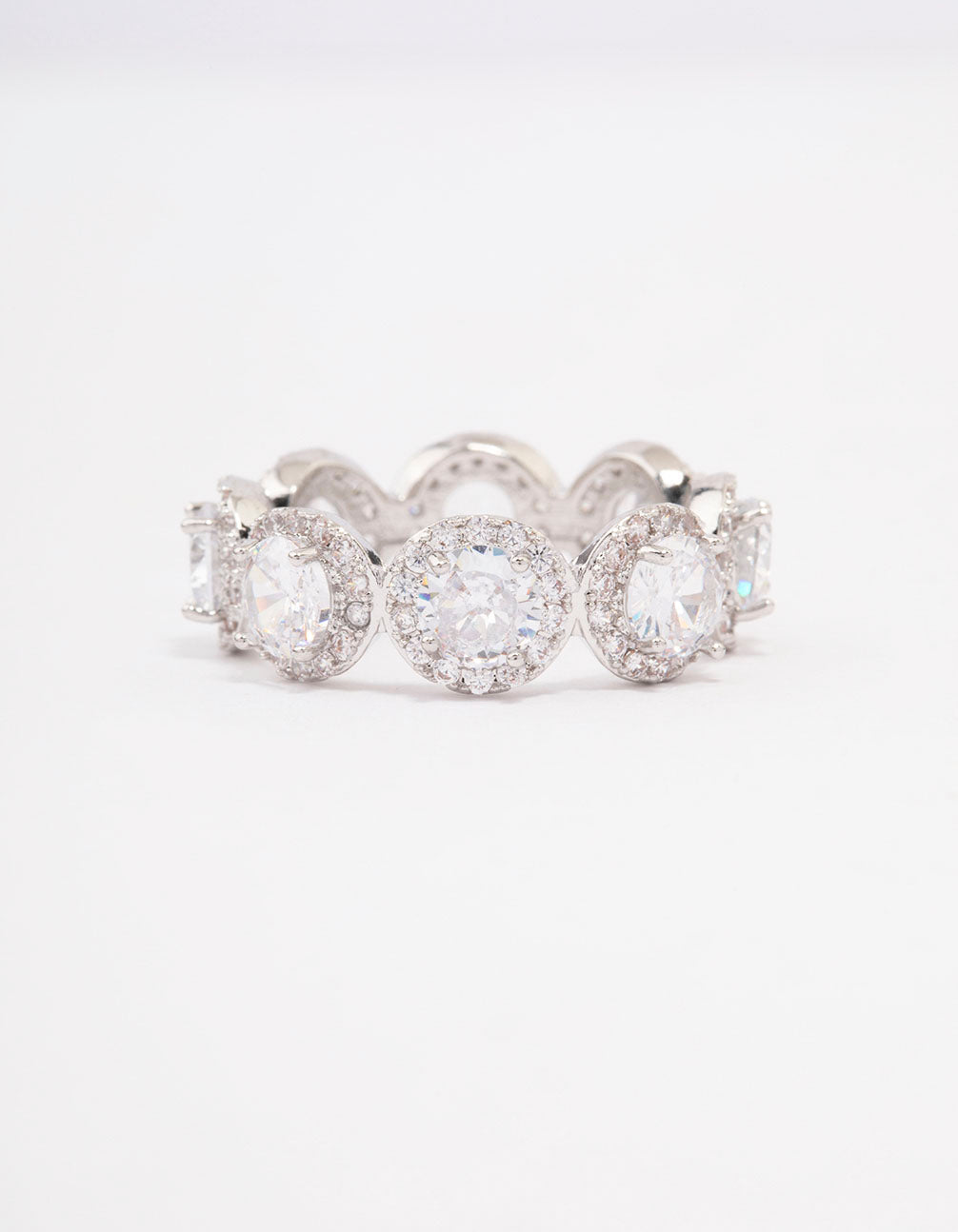 Silver Round Halo Cubic Zirconia Band Ring