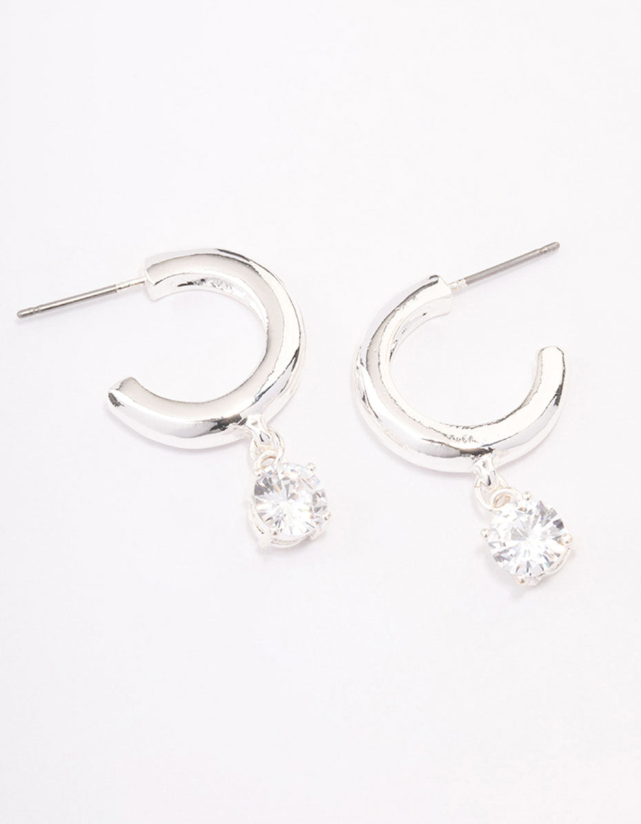 Silver Plated Brass Cubic Zirconia Hoop Earrings