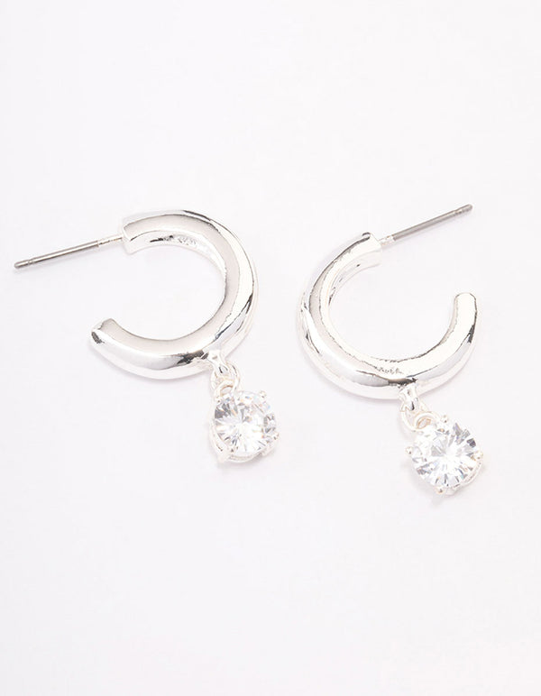 Silver Plated Brass Cubic Zirconia Hoop Earrings