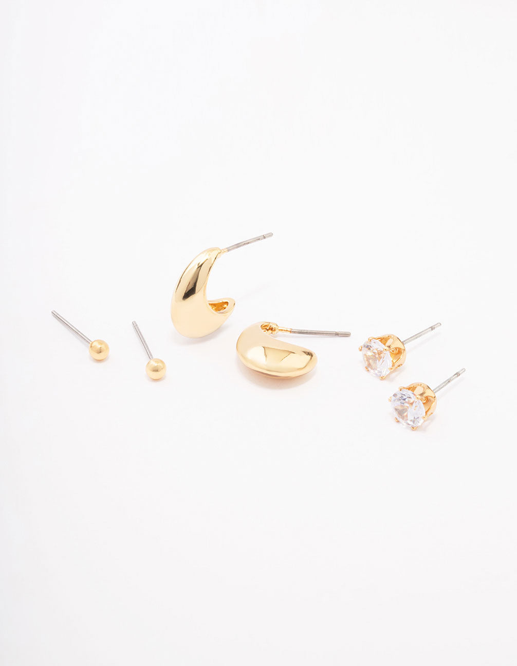 Gold Plated Brass Tapered Hoop Earrings 3-Pack