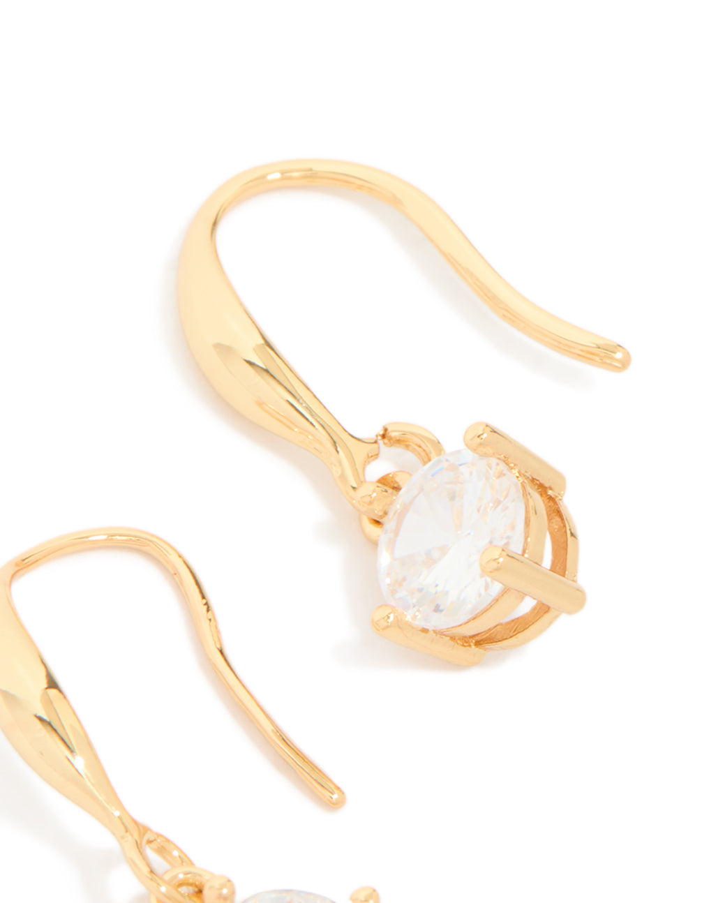 Gold Plated Cubic Zirconia Solitaire Hook Drop Earrings