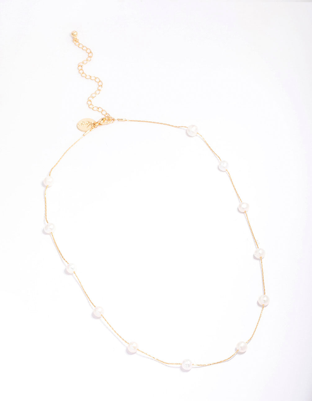Gold Plated Freshwater Pearl Dotted Fine Short Necklace