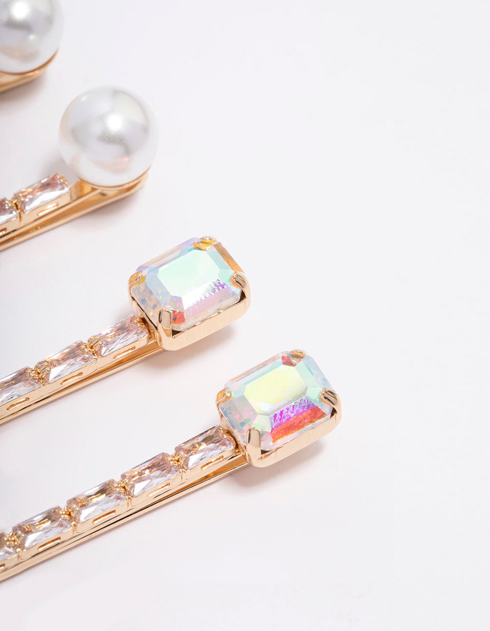 Gold Cubic Zirconia Baguette Freshwater Pearl Hair Clip