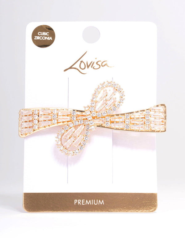 Gold Cubic Zirconia Bow Wave Hair Clip