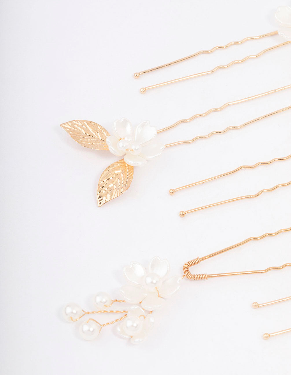Gold Wire Flower Pearl Hair Pins