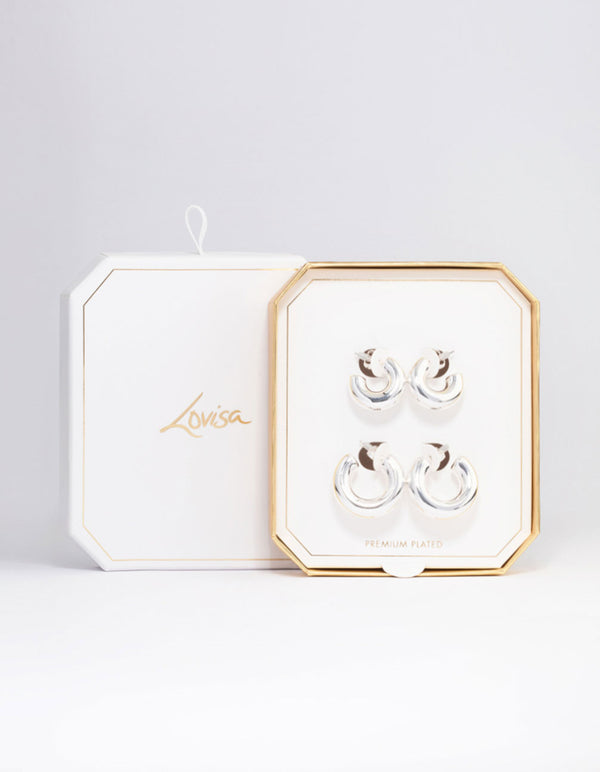 Silver Plated Chubby Hoop Earring Pack