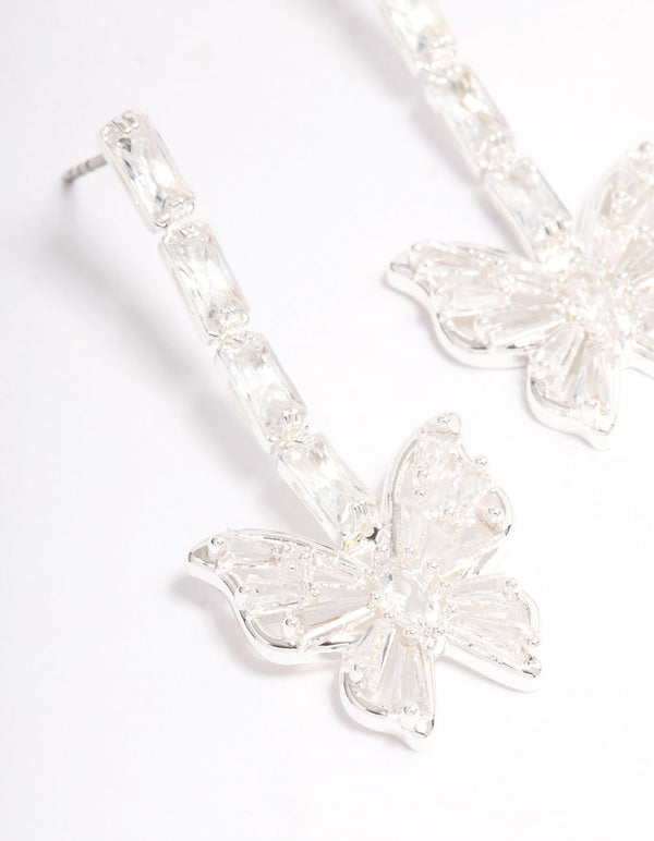 Silver Plated Butterfly Cubic Zirconia Drop Earrings