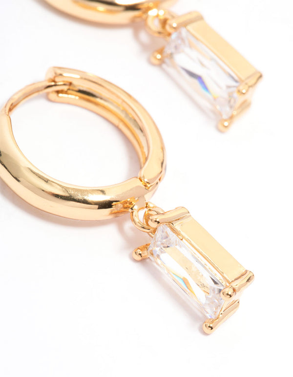 Gold Plated Cubic Zirconia Drop Hoop Earrings