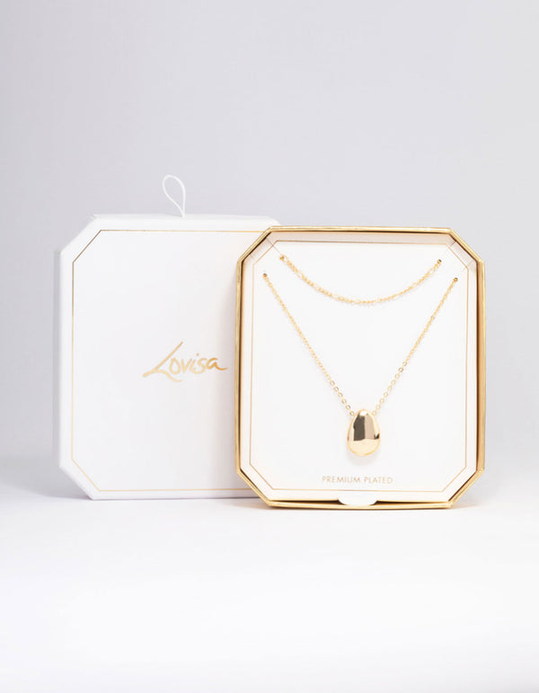 Gold Plated Layered Drop Pendant Necklace