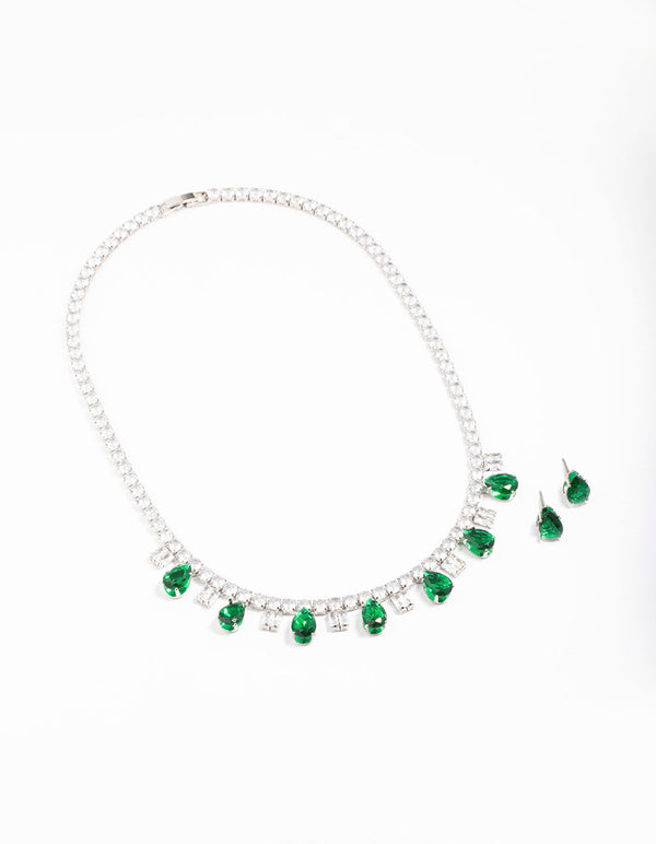 Silver Cubic Zirconia Baguete & Teardrop Jewellery Set