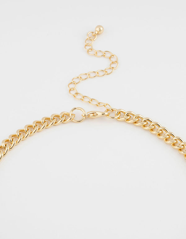 Gold Plated Dome Cup Chain Curb Pendant Necklace