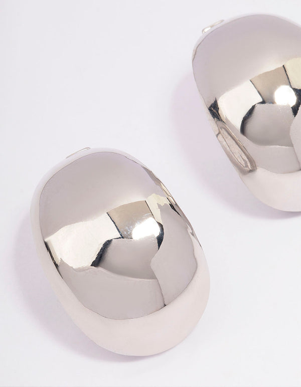 Silver Large Oval Stud Earrings