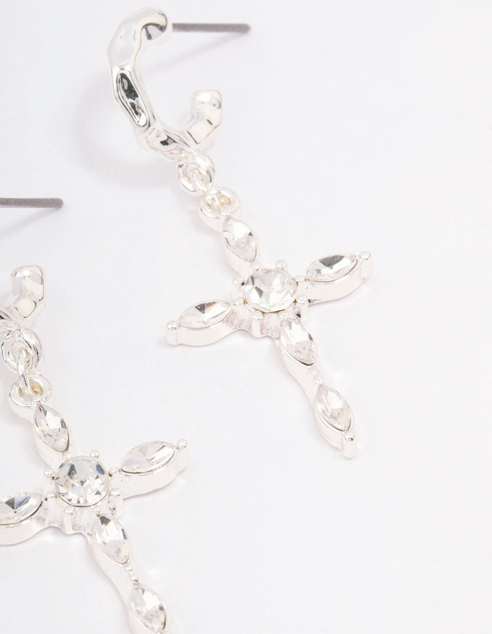 Silver Diamante Cross Huggie Earrings