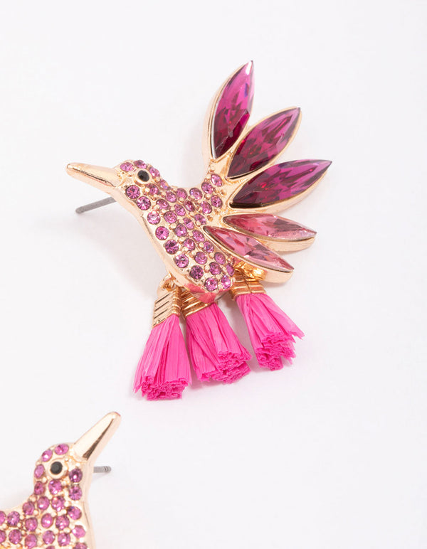 Pink & Gold Hummingbird Stud Earrings