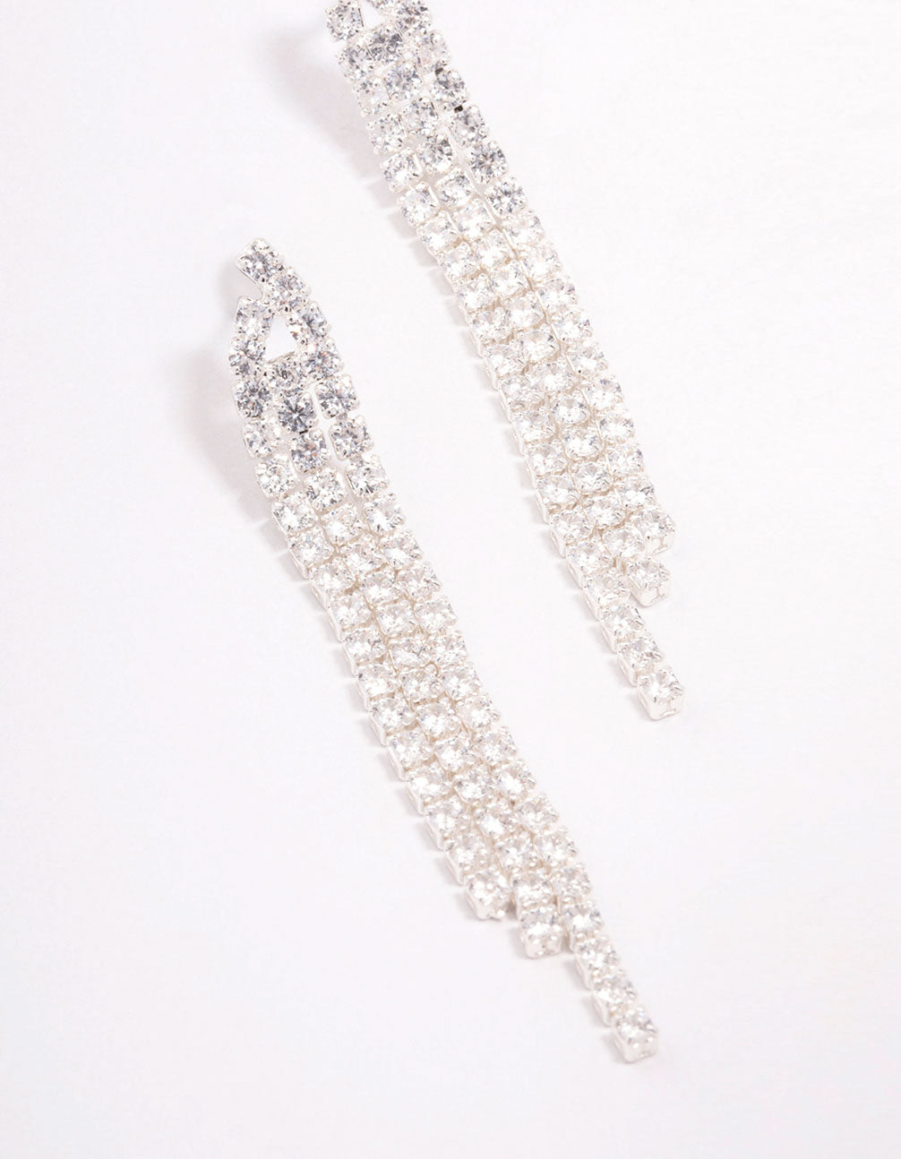 Silver Plated Brass Triangular Cubic Zirconia Cup Chain Drop Earrings