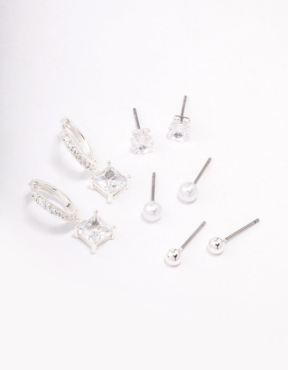 Silver Plated Brass Princess Huggie Earring 4-Pack