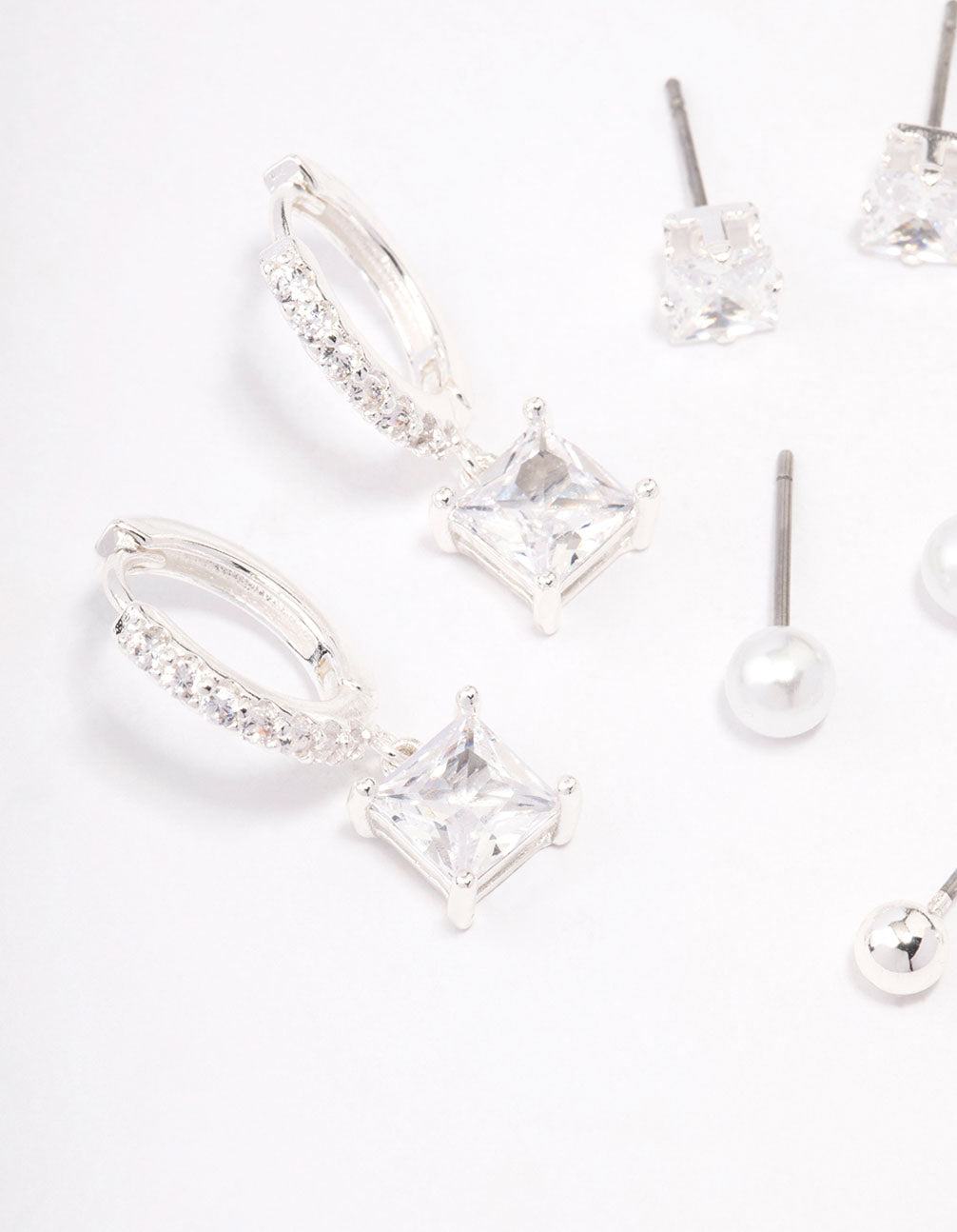 Silver Plated Brass Princess Huggie Earring 4-Pack